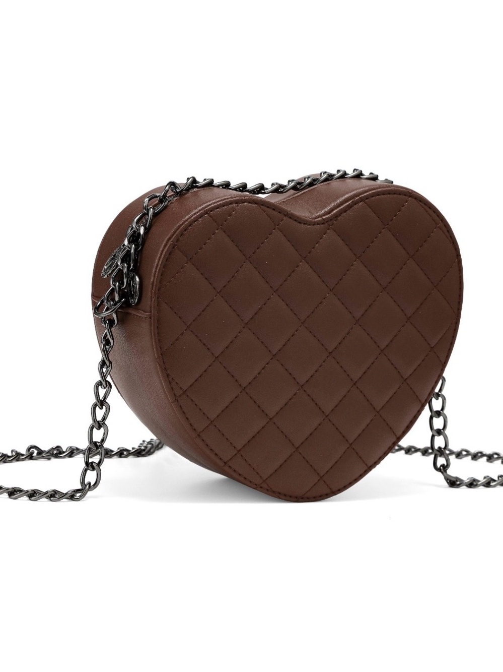 NWT- Valentino Orlandi Quilted Heart Crossbody Bag in Brown with Gunmetal Chain - Picture 4 of 7